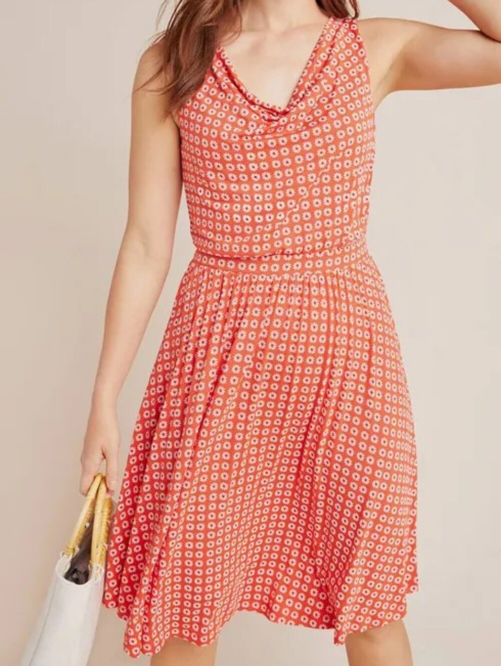 Anthropologie Maeve Brianne Cowl Neck Midi Dress Tangerine Orange Daisy Size S